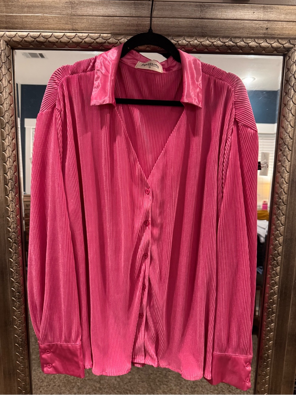 Impressions Pink Pleated Button-Front Blouse